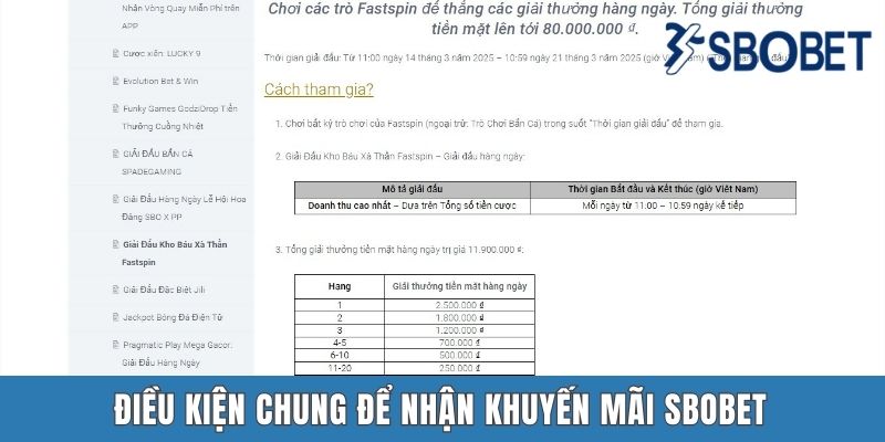 Điều kiện chung để nhận khuyến mãi SBOBET