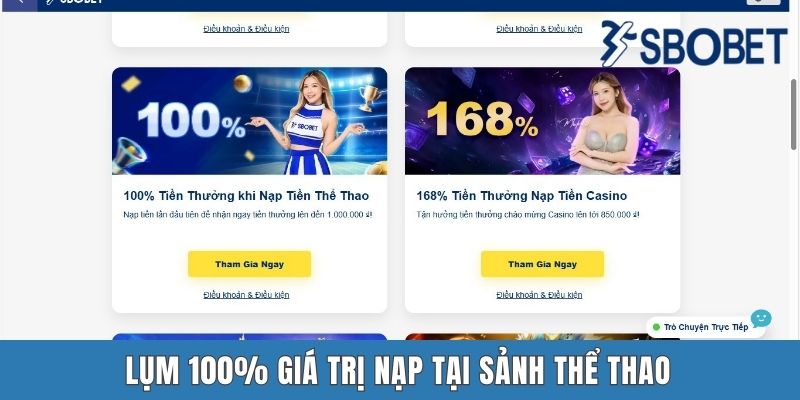 Lụm 100% giá trị nạp tại sảnh Thể Thao